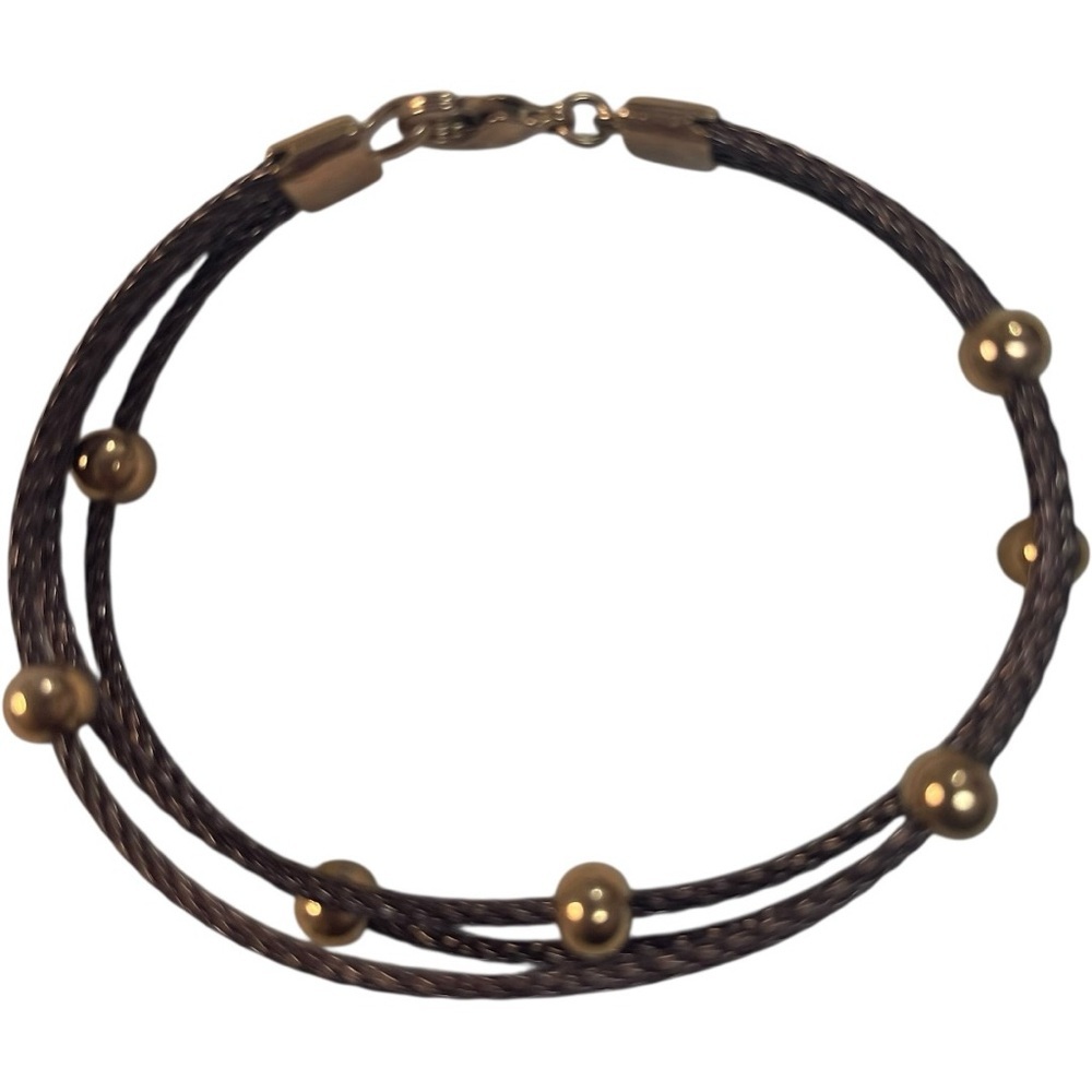 Triple Row Cable Bracelet with Stationed Balls Bronze